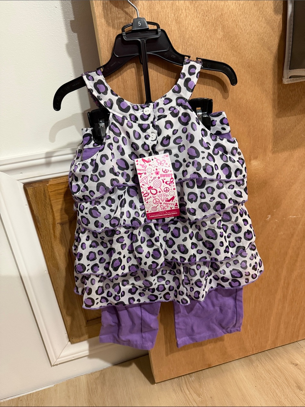 Girls Purple Leopard Ruffle Matching Set - Picture 2 of 4